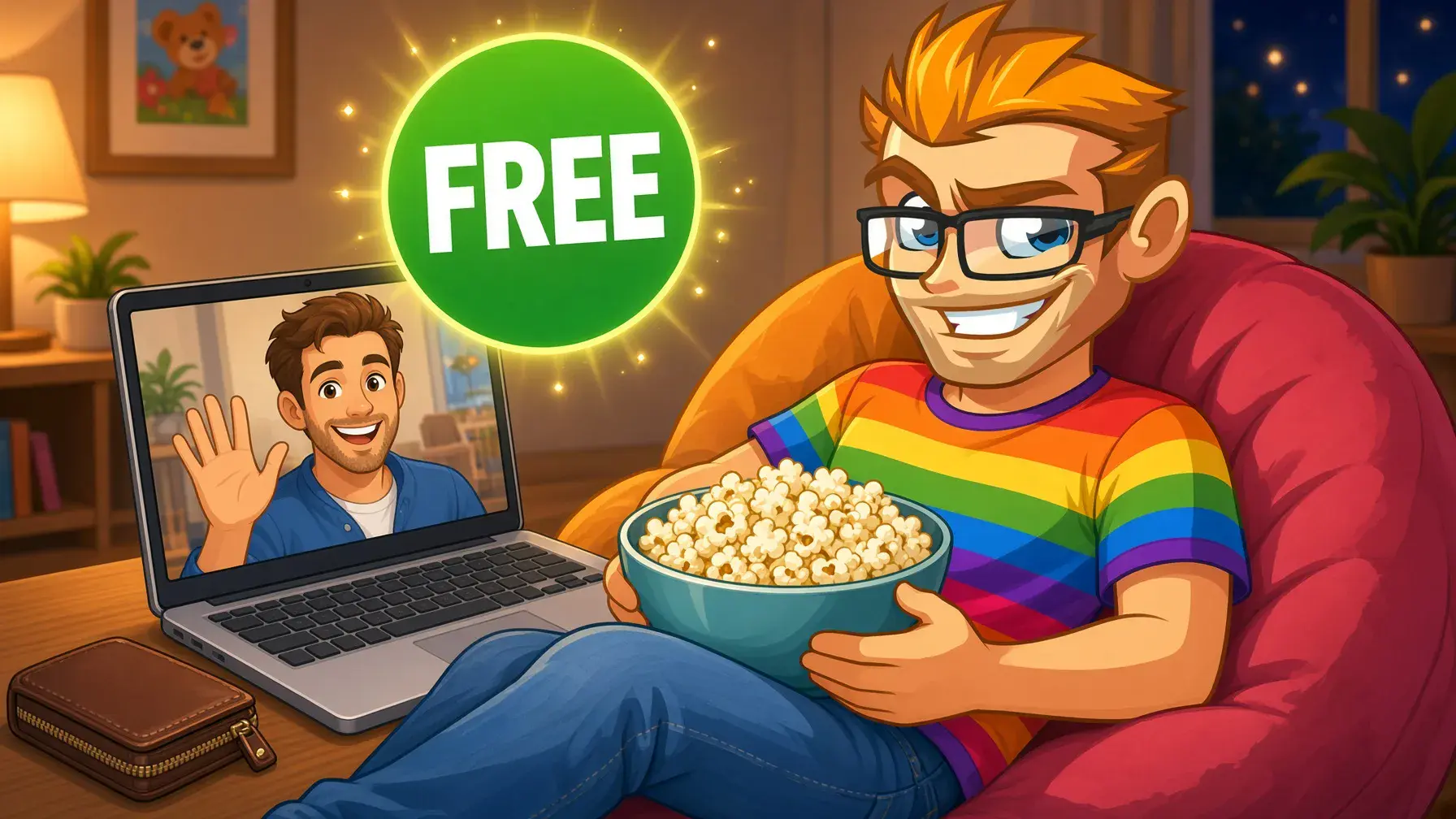 Free Chaturbate gay cams illustrated by the MyGaySites mascot