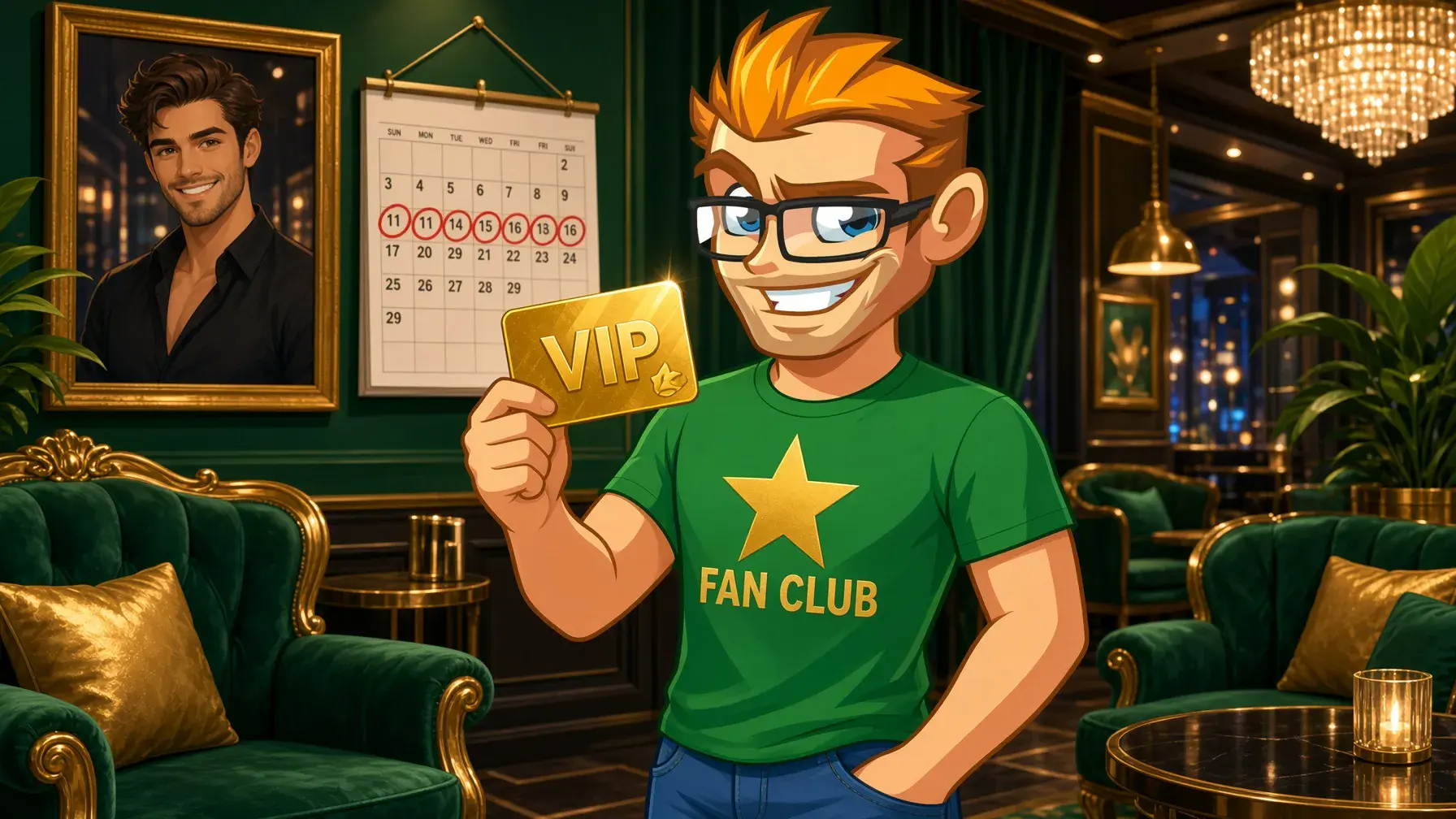 Chaturbate fan clubs and Supporter membership illustrated by the MyGaySites mascot