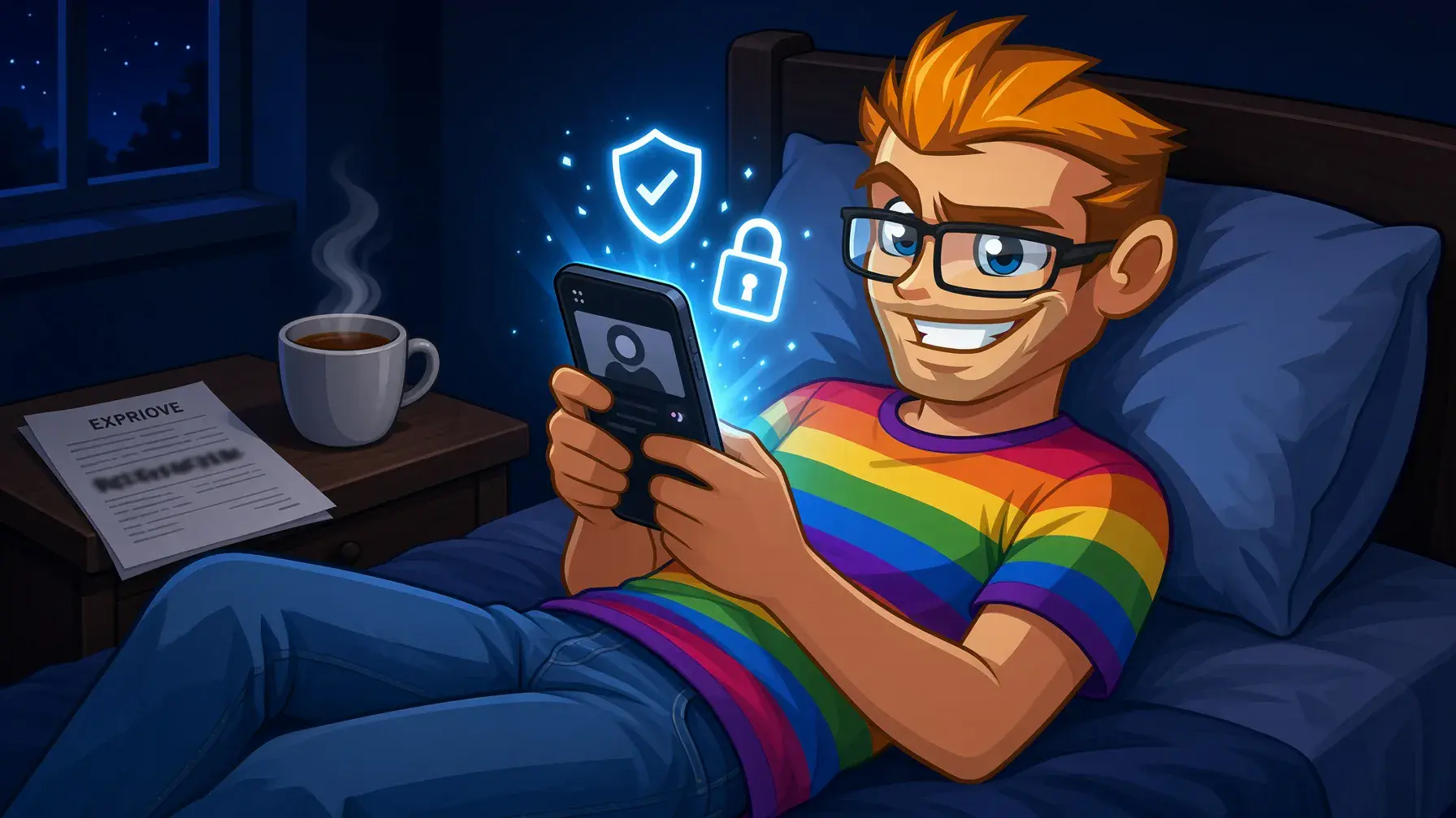 Chaturbate gay mobile, privacy and billing discretion illustrated by the MyGaySites mascot