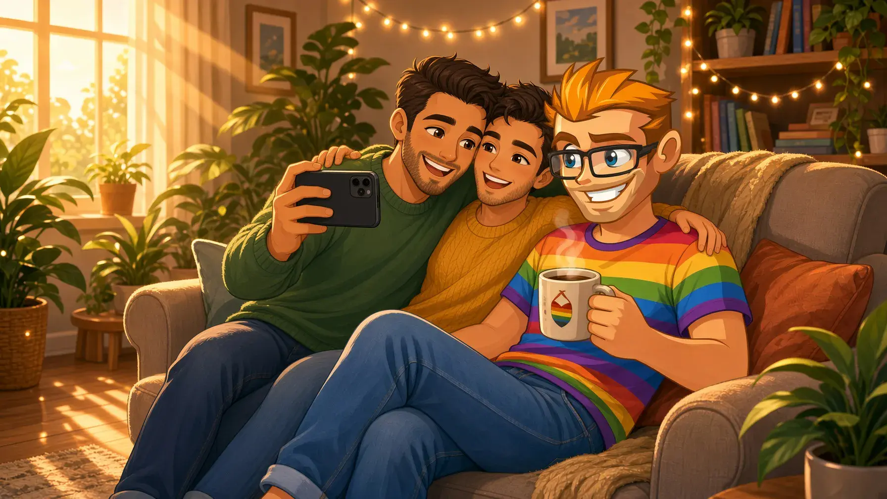 Real gay couples on OnlyFans illustrated by the MyGaySites mascot