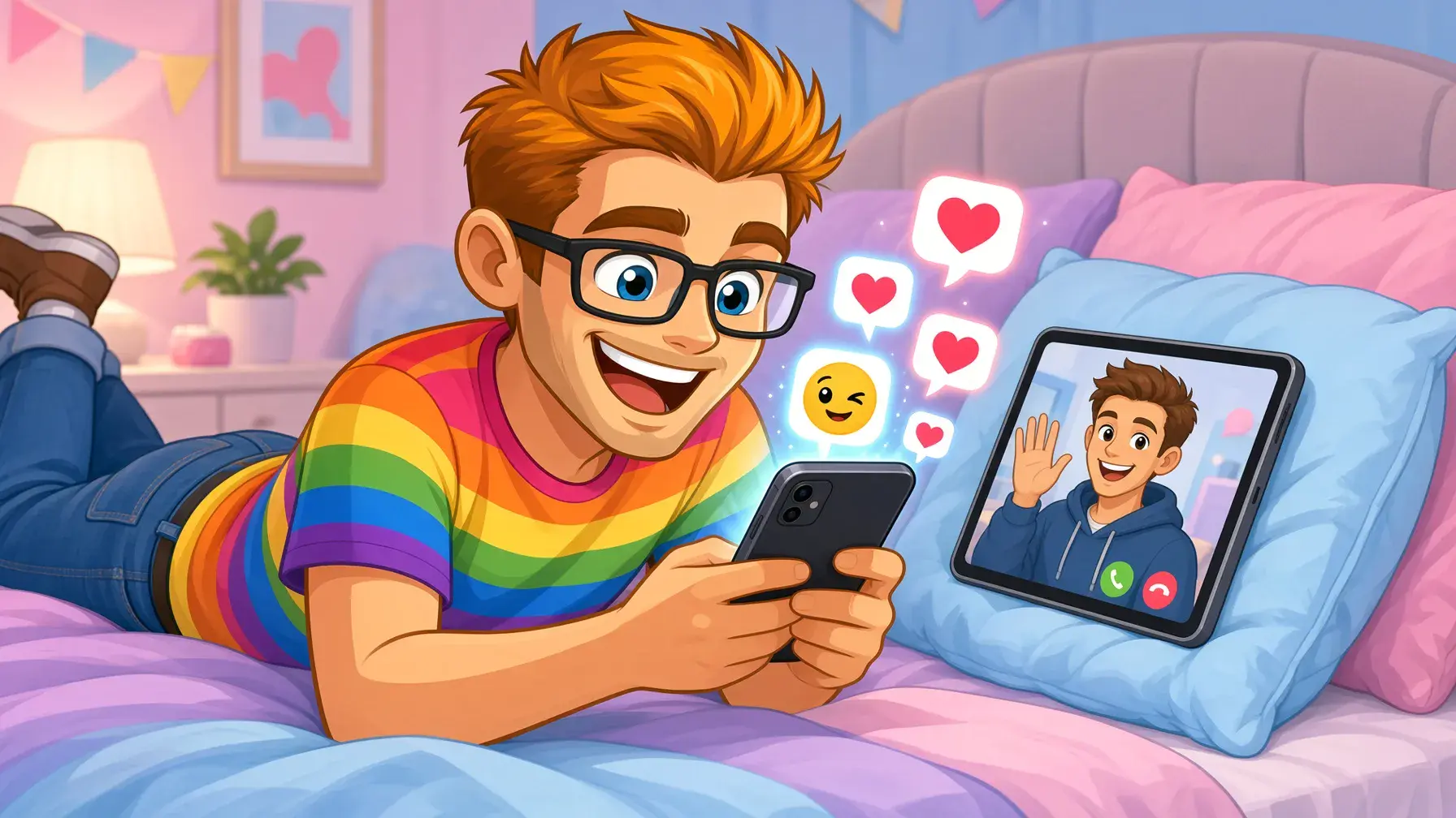 Twink boyfriend experience gay OnlyFans creators illustrated by the MyGaySites mascot