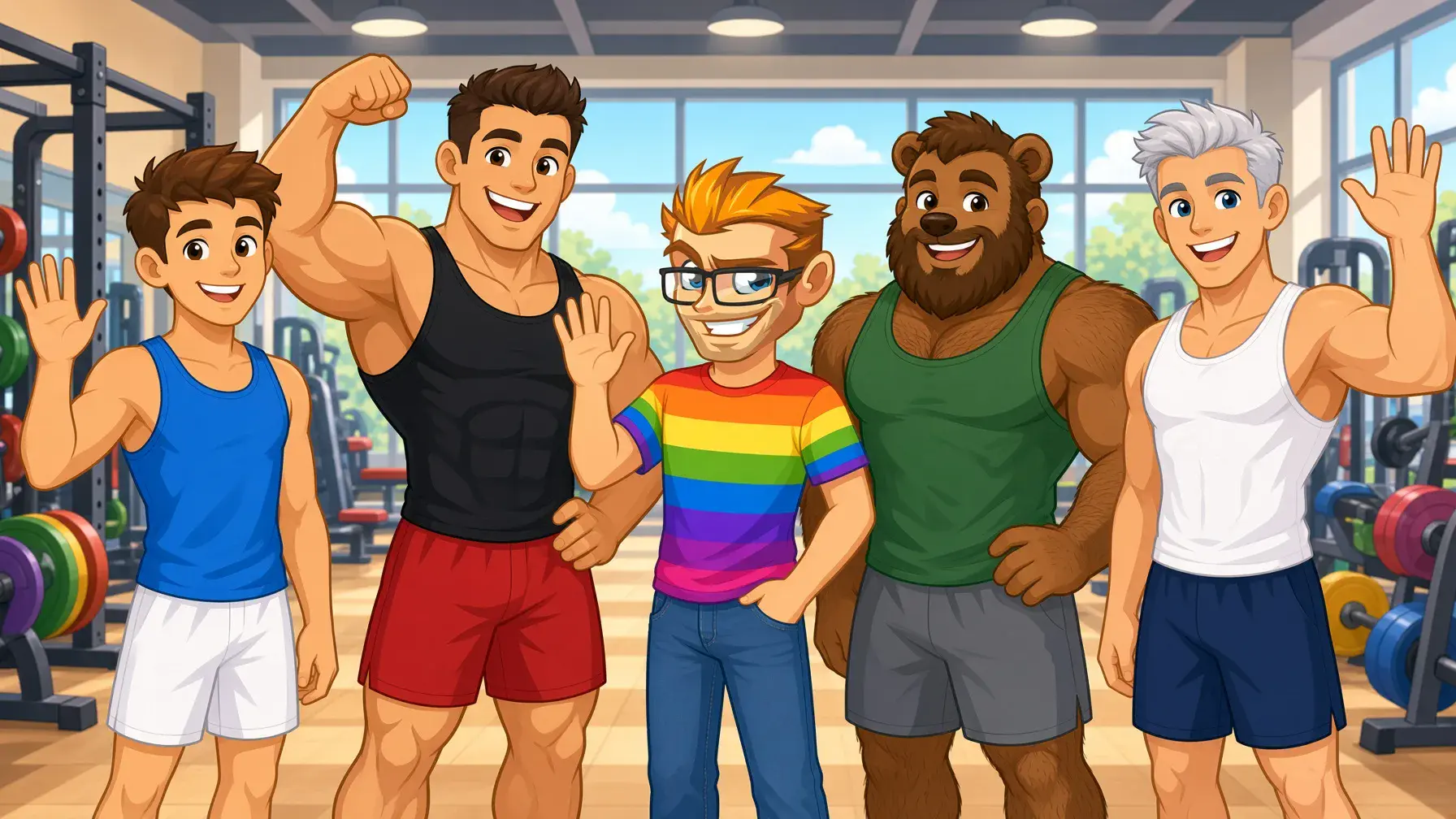 Twink, muscle, bear and daddy gay porn subreddits illustrated by the MyGaySites mascot