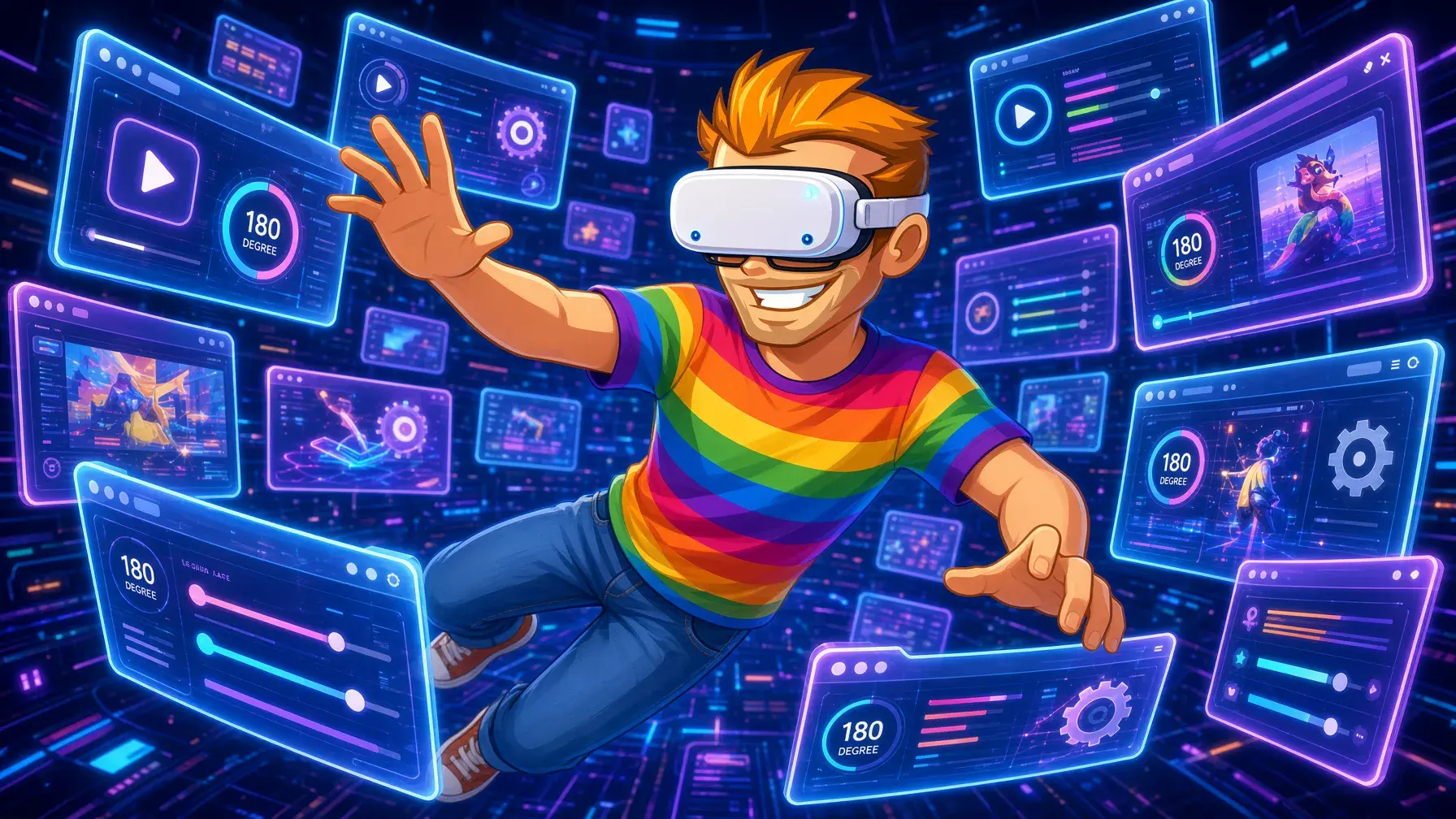 VR player apps for gay VR porn illustrated by the MyGaySites mascot