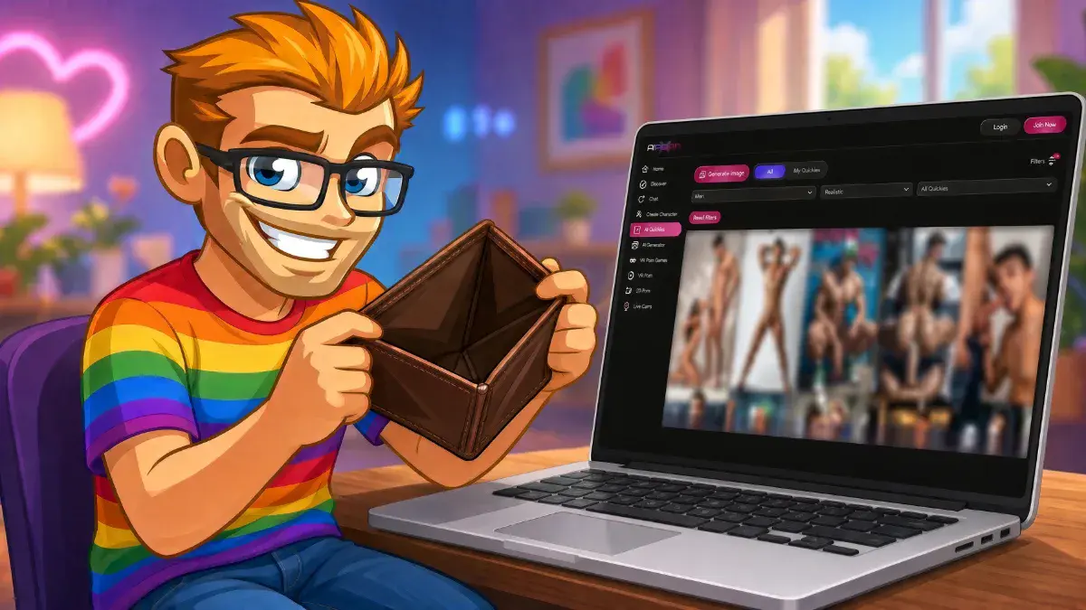 PornX free gay AI porn generator illustrated by the MyGaySites mascot