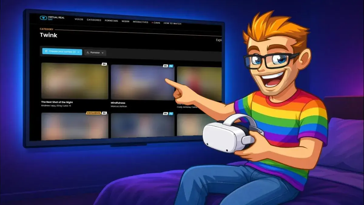 virtualrealgay twink vr porn page on a TV