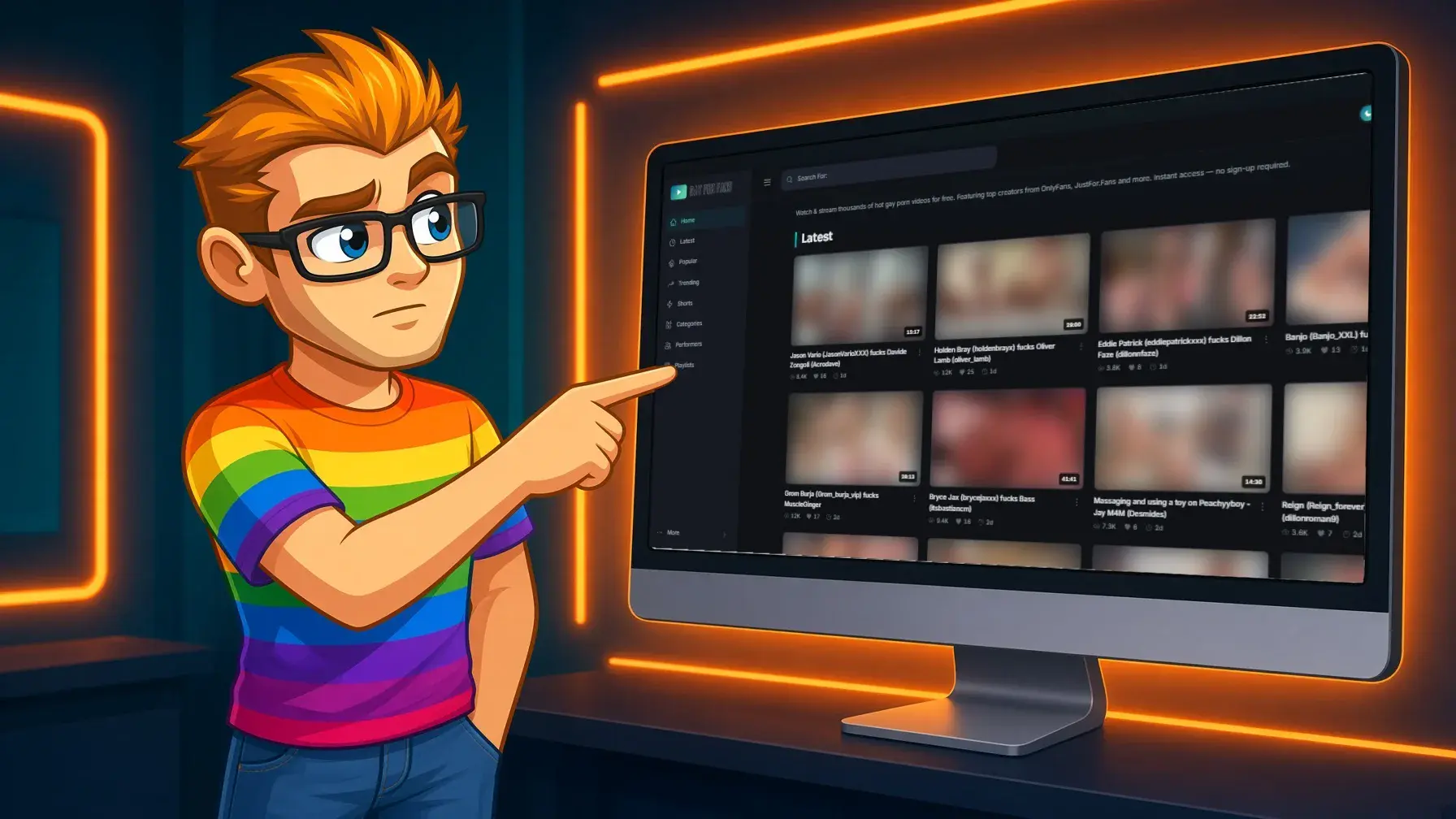 what is gayforfans, the site homepage on a monitor