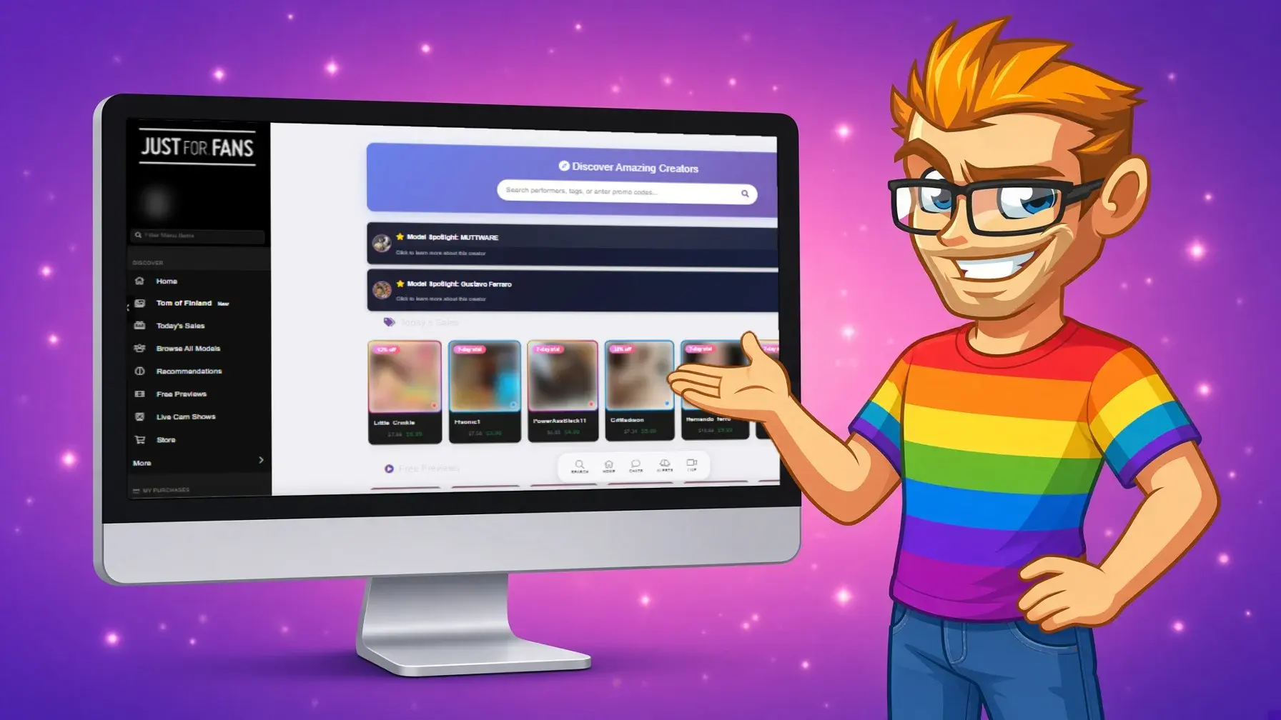 what is justforfans homepage on a monitor